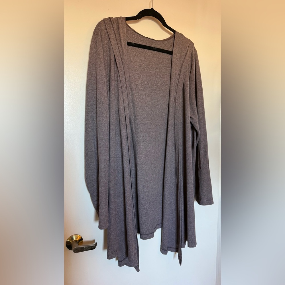 Allen Allen Textured Brown Knit Open Cardigan with Hood in Size 2XL